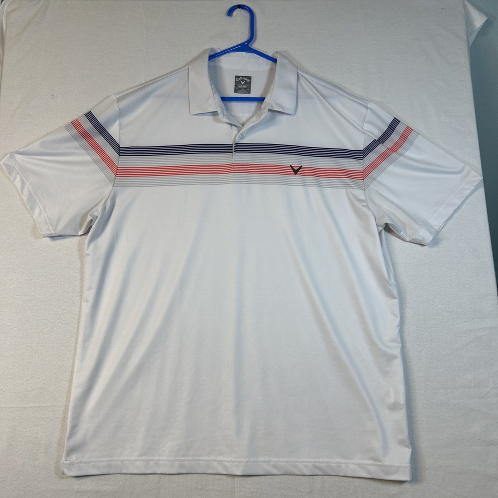 Callaway Golf Polo Shirt Opti Dri Short Sleeve Mens XL White Casual Stripes
